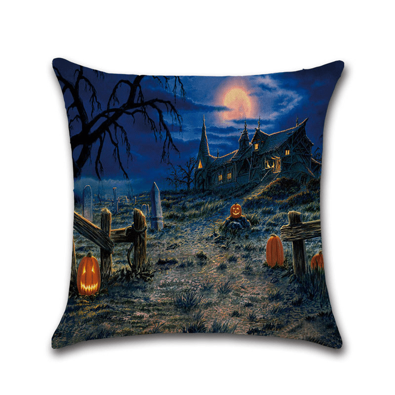 Funda de almohada decorativa con forma de gato y calabaza de la serie Halloween, juguetes de la antigua casa de brujas