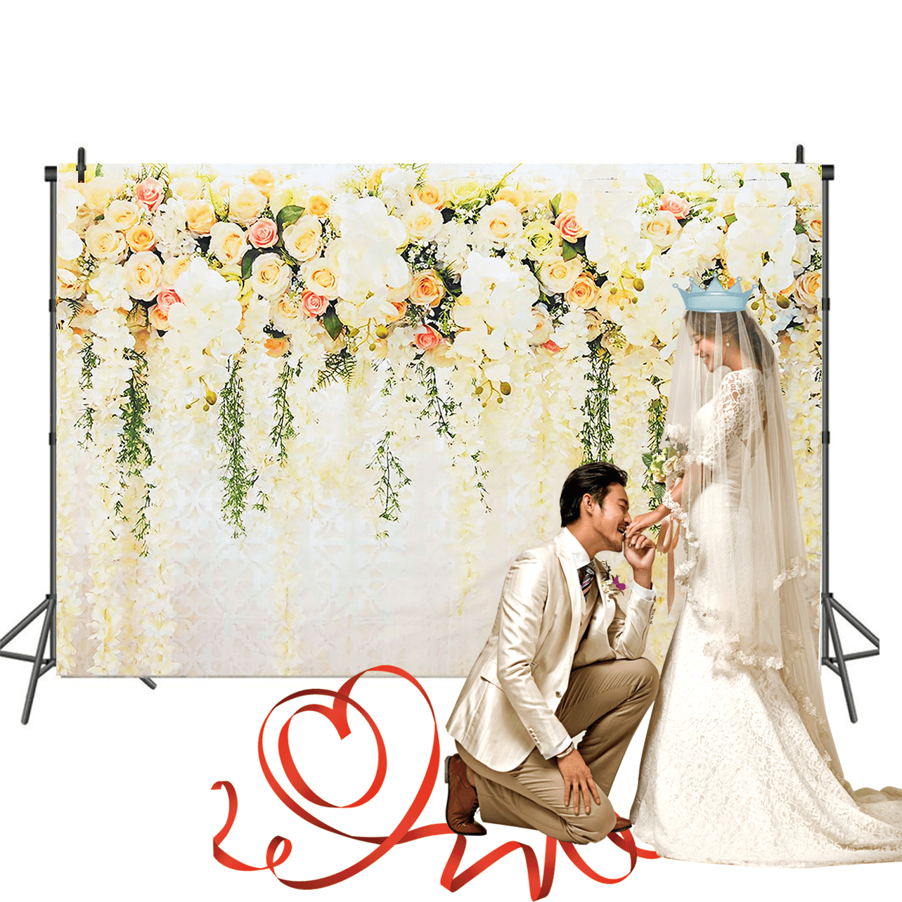 Toile de fond florale pour mariage, 210 x 150 cm, décoration murale avec roses