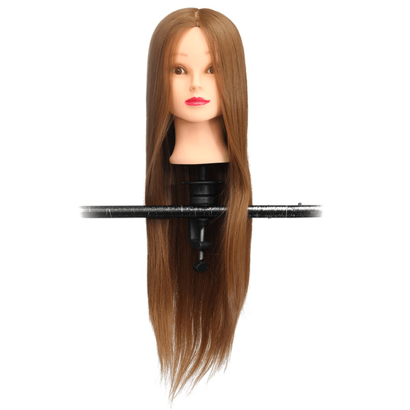 Cabeza de maniquí de entrenamiento de cabello lacio de 18 pulgadas de color marrón para práctica de corte de salón