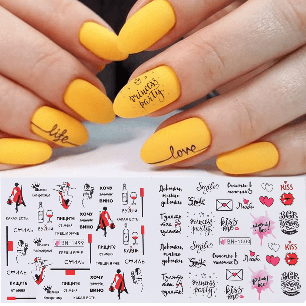 Lot de 12 autocollants pour nail art, lettres d'amour, fleurs, décoration d'ongles, autocollants de transfert pour la Saint-Valentin