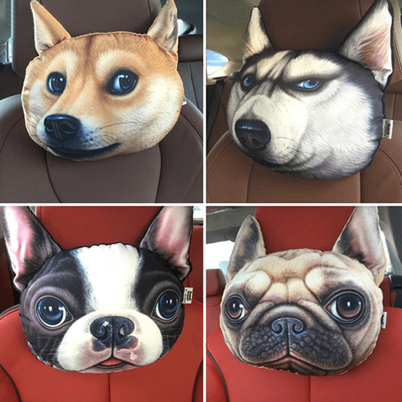 Appuie-tête de voiture 3D Husky confortable et respirant, oreiller de soutien du cou de dessin animé