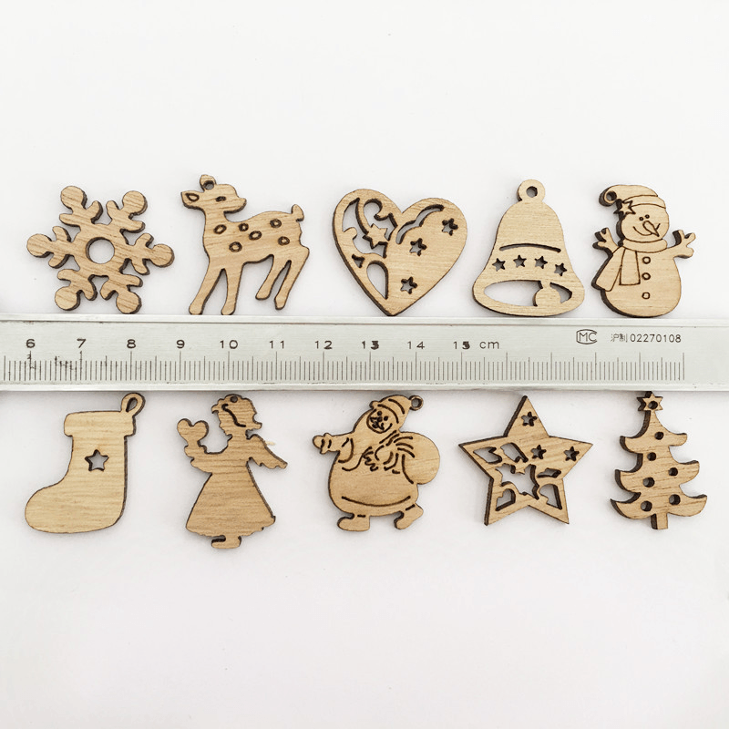 100PCS Wooden Piece Cartoon Cute Creative DIY Cutouts Craft Embellishments Wood Ornament Decorations