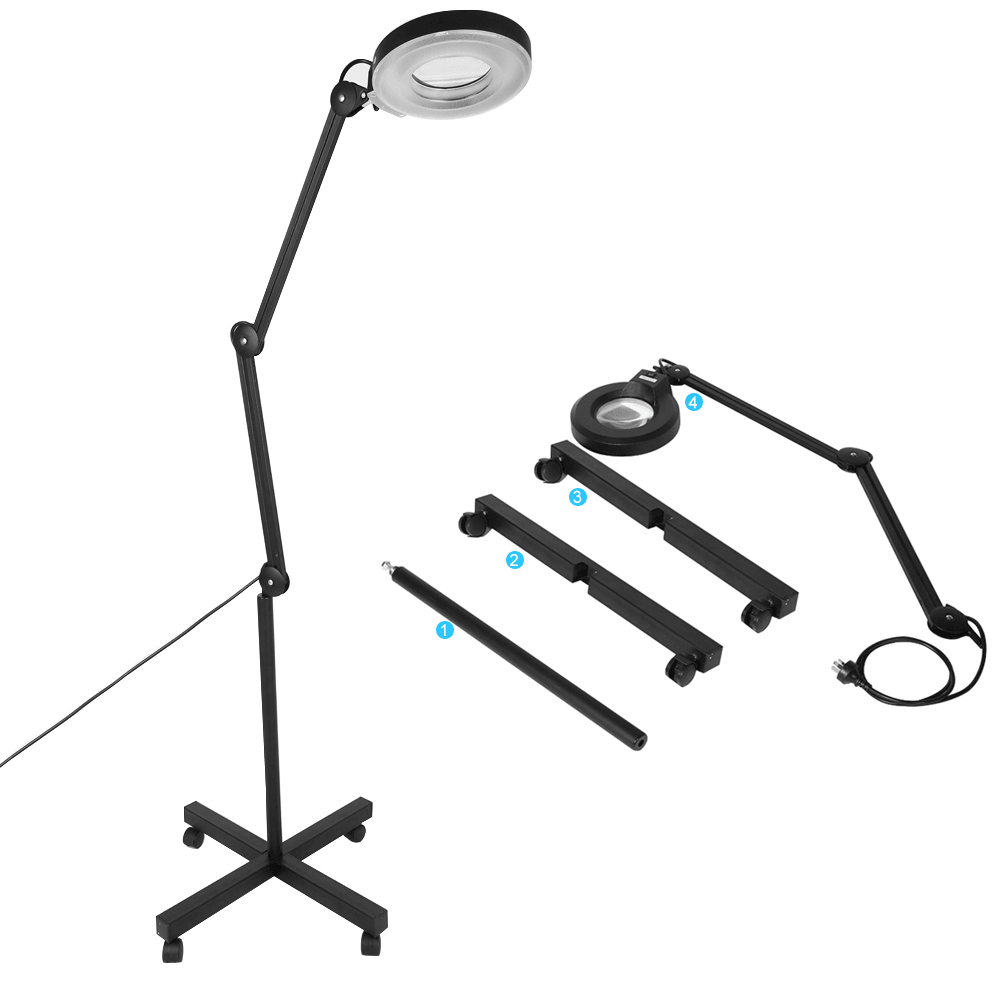 22W 5X Magnifying Magnifier Light Stand Skincare Beauty Machine Cosmetic Makeup Tattoo Manicure Lighted Lamp 6000-6500K Black/ White