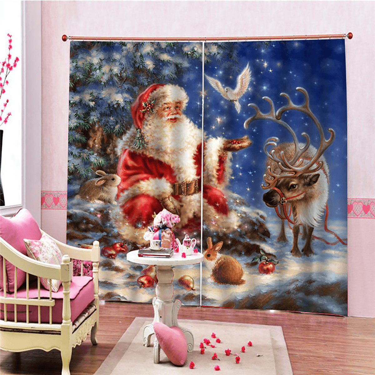 Rideaux occultants imprimés de Noël 132 x 160 cm pour décoration de Noël du salon