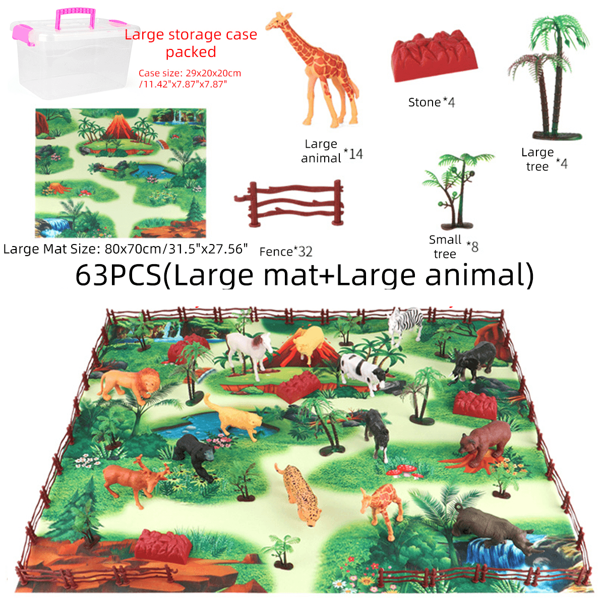 Juego de 28/33/34/63/65 piezas de dinosaurios fundidos a presión de varios estilos, juguete educativo con tapete de juego para niños, regalo de fiesta de cumpleaños de Navidad