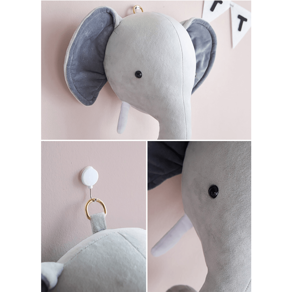 Têtes d'animaux en peluche 3D, éléphant, ours, cerf, décoration murale pour enfants, jouet en peluche pour Noël, anniversaire