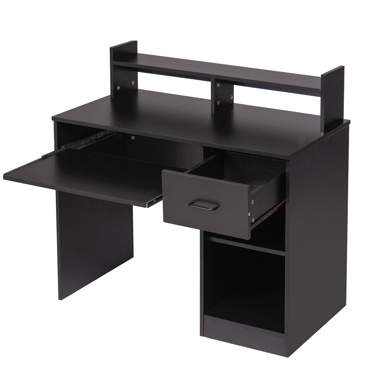 Bureau d'ordinateur avec tiroirs, étagère de rangement, plateau pour clavier, bureau à domicile, bureau pour ordinateur portable, table de bureau pour petits espaces