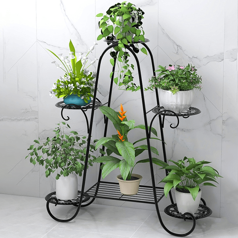 Estantería de hierro forjado para plantas con 6 niveles para flores, para interiores, creativa