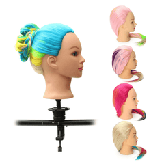 Cabeza de maniquí de entrenamiento de cabello para peluquería, 8 colores, con soporte de abrazadera