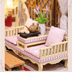 DIY Creative Chinese Style Retro Architectural Model Wooden Doll House Miniature Landscape Home Creative Gifts with Dust Cover and Furniture