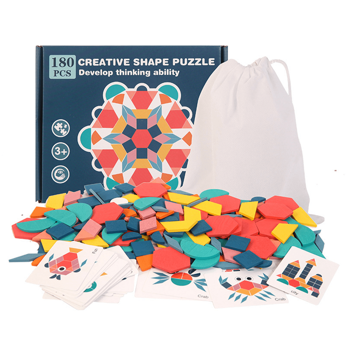 180 Pcs Colorful Creative Multi-Shape Puzzle Develop Thinking Ability Educational Toy with Bag for Kids Gift