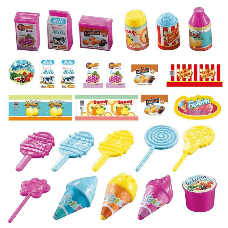 19 PCS Mini Candy Cart Detachable Ice Cream Shop Cart DIY Decoration Toys