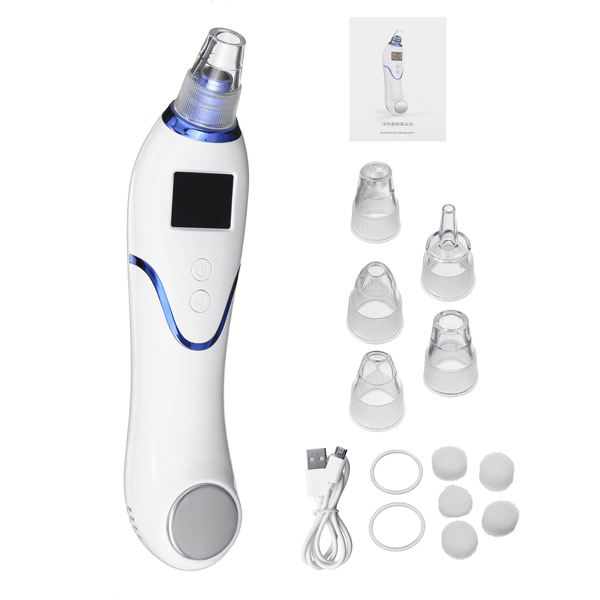 Appareil électrique 2 en 1 pour éliminer les points noirs et l'acné + compresse glacée Instrument de nettoyage de beauté multifonctionnel Outil de nettoyage et de suppression des soins du visage