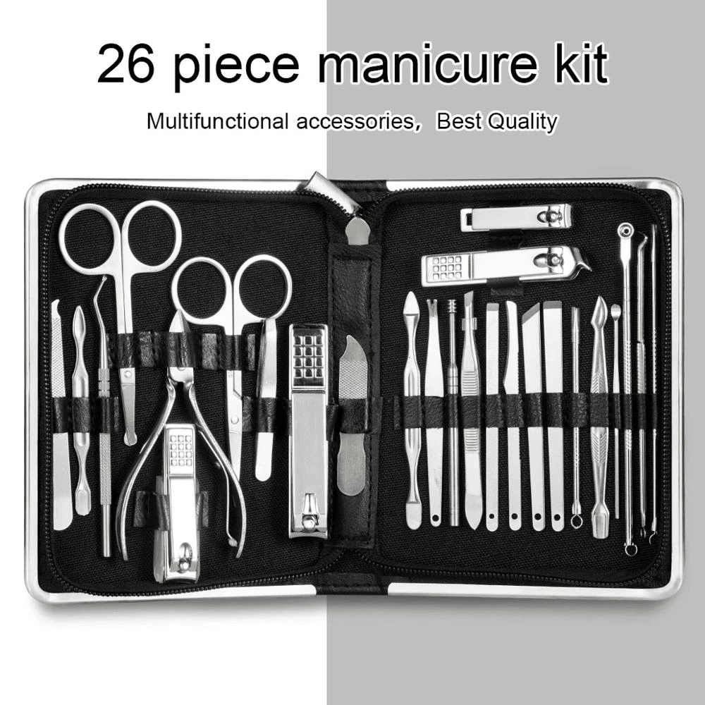 Juego de 11/26 cortaúñas para manicura, tijeras de acero inoxidable para cortar cutículas, juego de herramientas para uñas