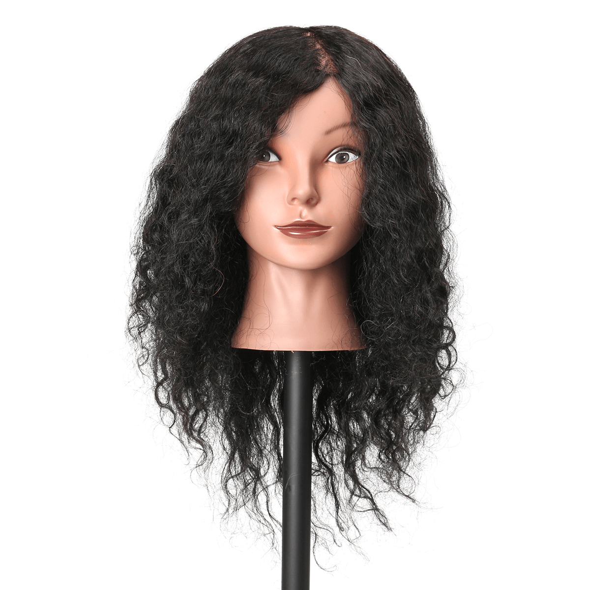 48Cm 100% Human Hair Hairdressing Mannequin Head Practice Model Long Curly Hair