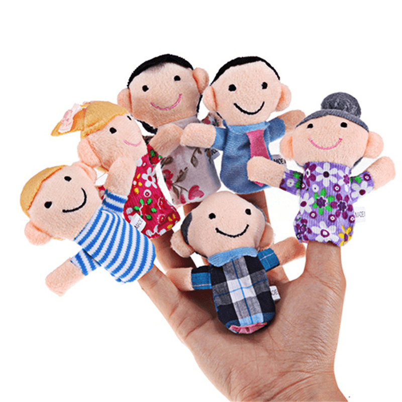 Juego de 6 marionetas de dedo familiares de peluche, lote de 6 unidades, juguete educativo de mano para niños y niñas, cuento para dormir