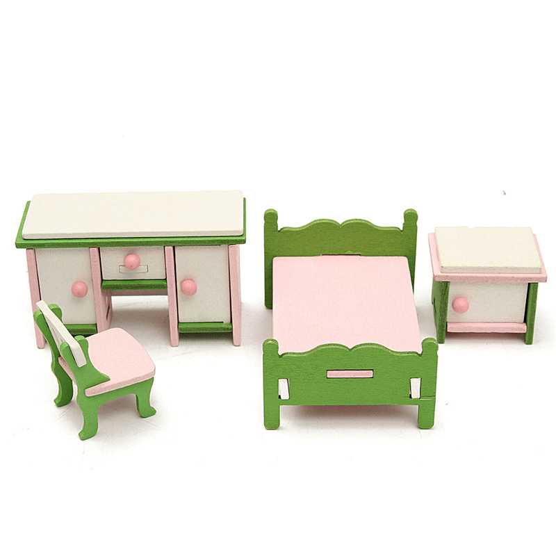 Kit de dormitorio en miniatura para casa de muñecas, juego de muebles de madera, juguete de juego de rol para familias