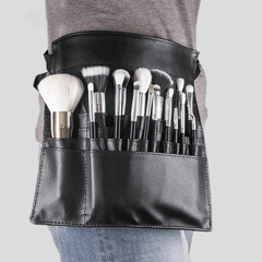 Bolsa de PU negra para brochas de maquillaje, bolsa de almacenamiento unilateral para cosméticos para maquilladores