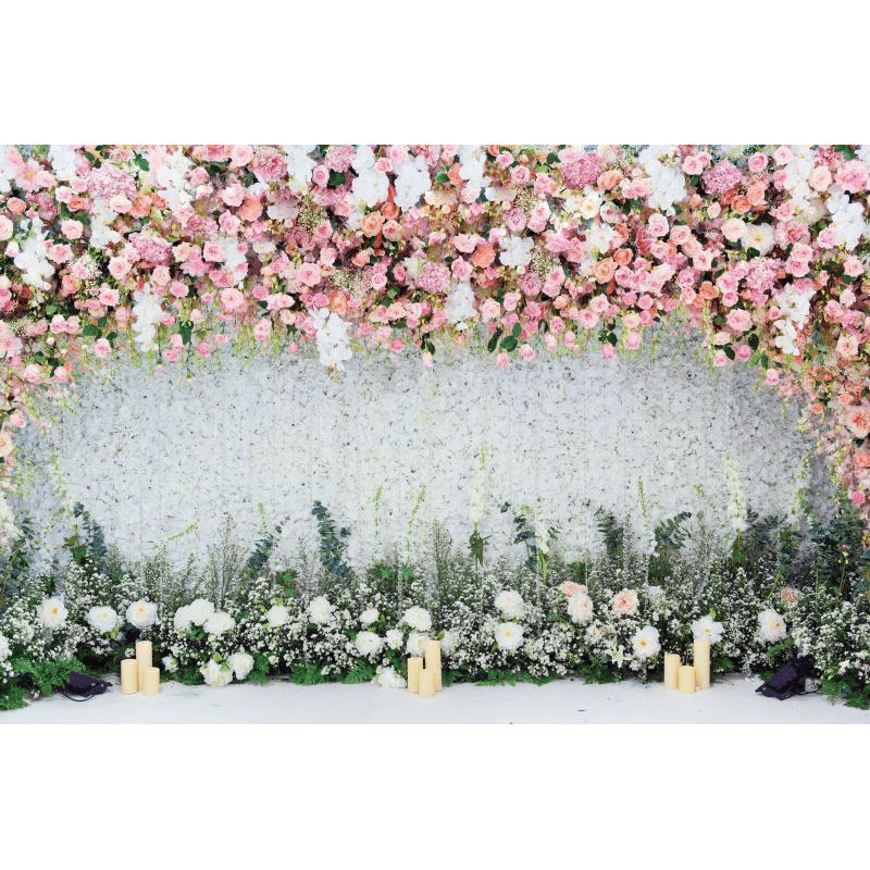 Toile de fond pour photographie de mariage romantique 1,2 x 0,8 m, fleurs, mur, fête, accessoires de décoration en tissu