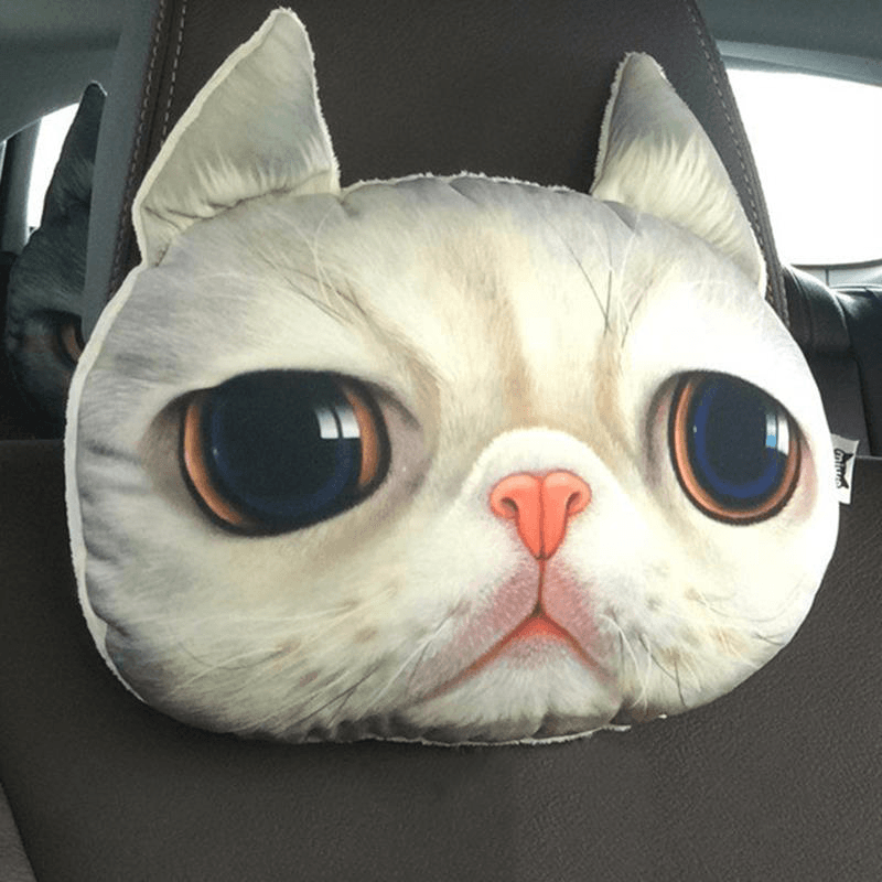 Appuie-tête de voiture 3D Husky confortable et respirant, oreiller de soutien du cou de dessin animé