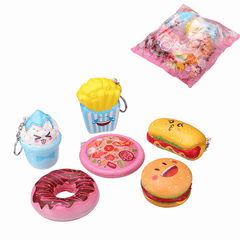 6Pcs/Lot Squishy Pizza Chips Donuts Hotdog Hamburger Ice Cream Slow Rising Toy with Phone Pendant