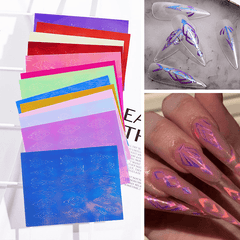 Kit d'autocollants pour ongles en 13 couleurs avec motif flamme laser 3D et courbe diamantée