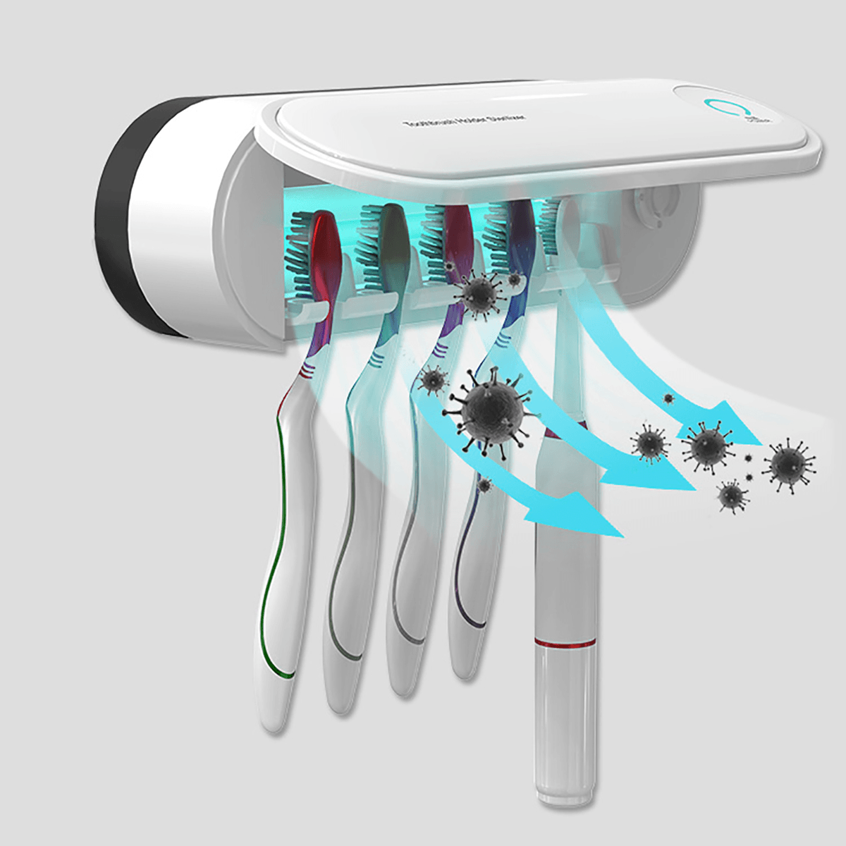 Stérilisateur de brosse à dents UV 2 en 1, support mural pour 5 brosses à dents et fonction de séchage, nettoyant antibactérien automatique