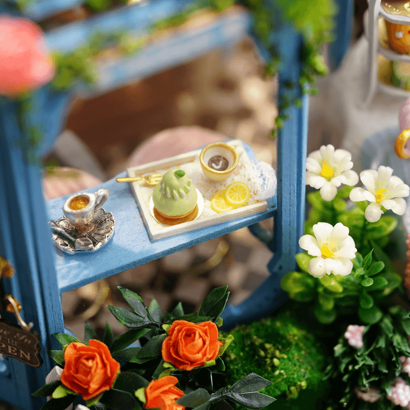 Cuteroom A068 DIY Cabin Rose Garden Tea House Handmade Doll House Model with Dust Cover Music Motor