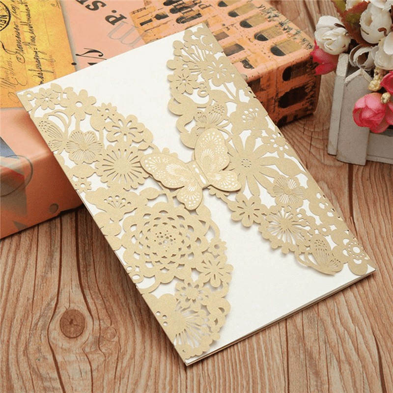 10Pcs Gold Paper Wedding Invitation Envelope Laser Cut Wedding Invitation Cards Birthday Party Card