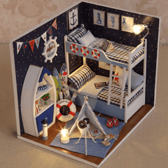 Kit de muebles en miniatura para casa de muñecas, hecho a mano, para habitación creativa, con luz LED, cubierta a prueba de polvo, juguete para niños, regalo de cumpleaños, colección de decoración del hogar