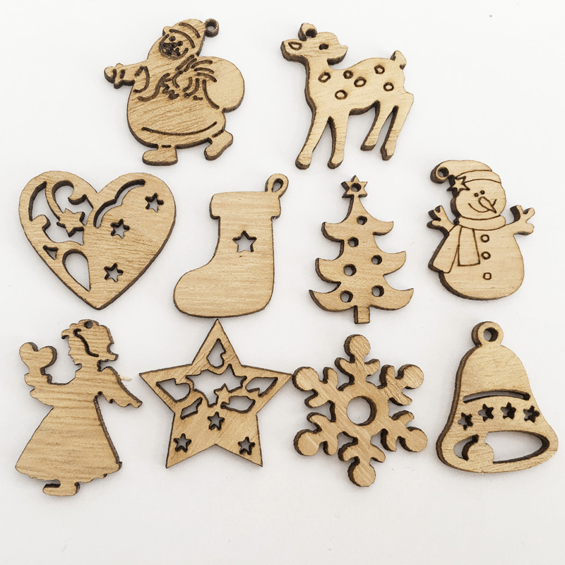 100PCS Wooden Piece Cartoon Cute Creative DIY Cutouts Craft Embellishments Wood Ornament Decorations