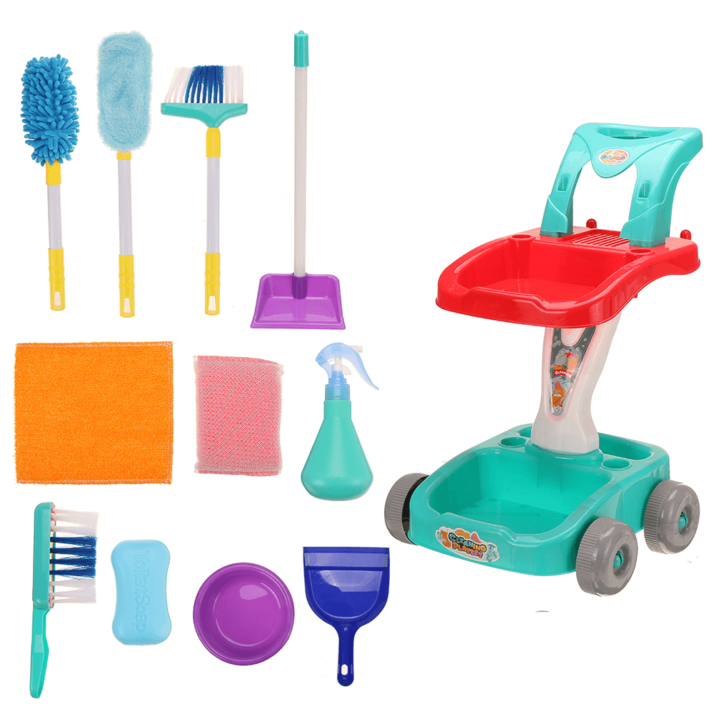 Lot de 12 mini-balais de nettoyage en plastique pour la maison, chariots de nettoyage, outils pour jouets d'enfants