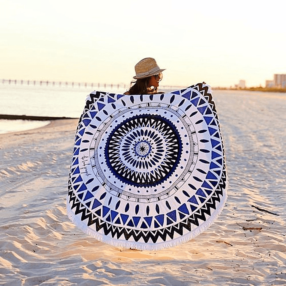 Toalla de playa de fibra de poliéster fina de estilo europeo de 150 cm para yoga, sábana redonda, tapiz y mantel