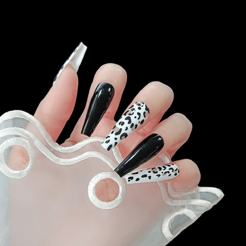 24 Pcs/Set Extra Long Ballerina False Nails Fluorescent Leopard Print Women Full Cover Nails