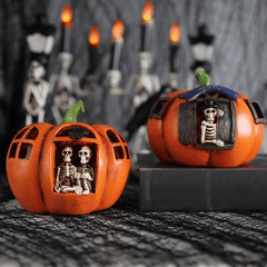 Halloween Creative Pumpkin Skull Lantern Home Props Decoration Toy with LED Lights for Bar Secret Room Haunted House Decoration Ghost Festival Mall