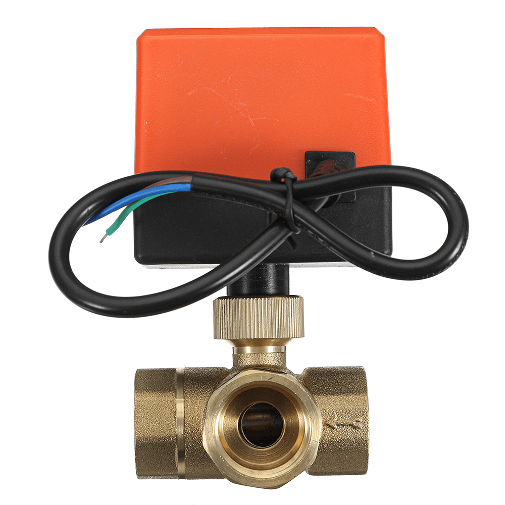 1/2" 3/4" 1" Motorized Electric Brass 3 Way Ball Valves Female 3 Wire AC 220V Full Port T Type Valve