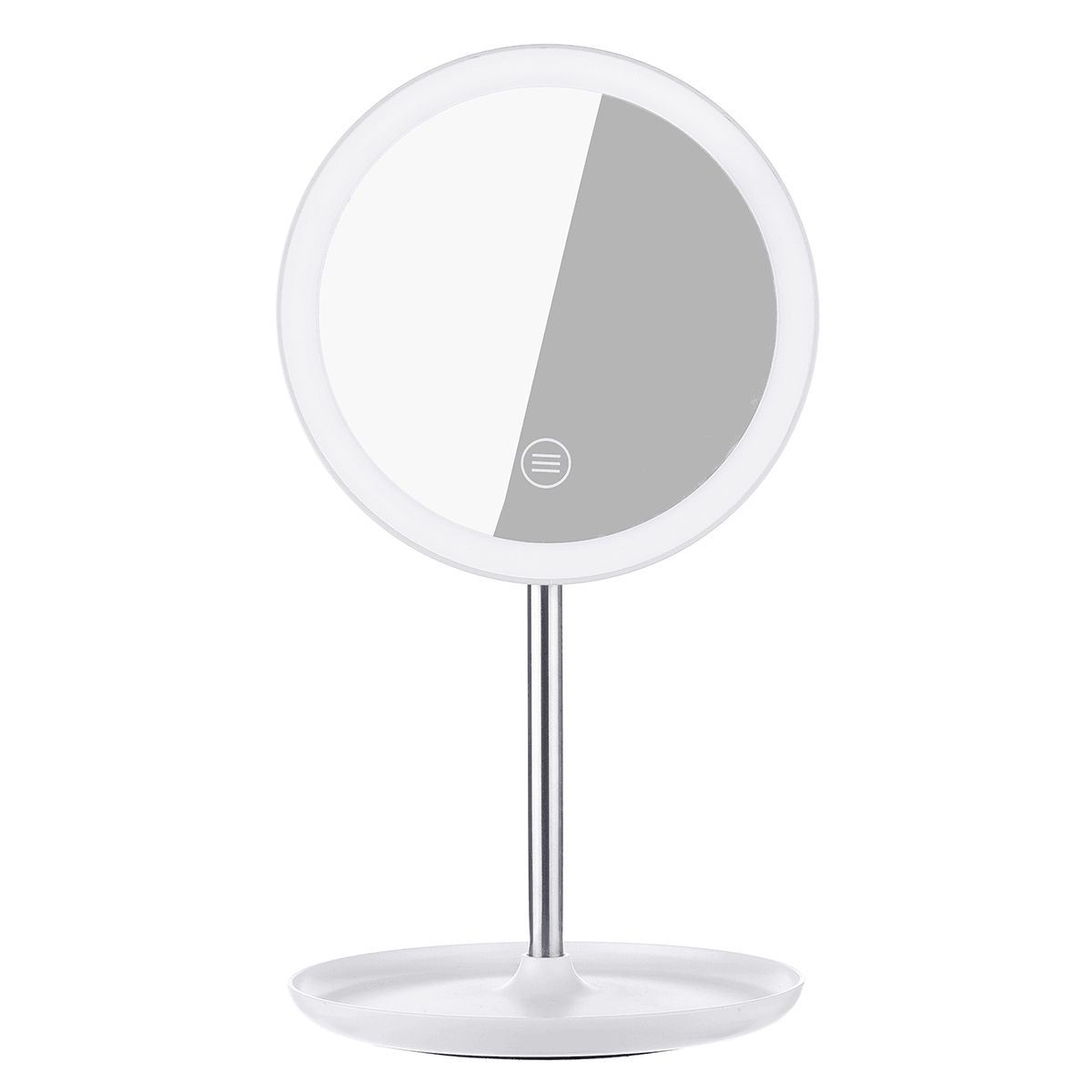 Lampe à miroir circulaire blanche GLIME Batterie 1200 Ma avec loupe 5X Interrupteur tactile Réglage de la température à trois couleurs Distribution de gradation sans polarité Câble USB