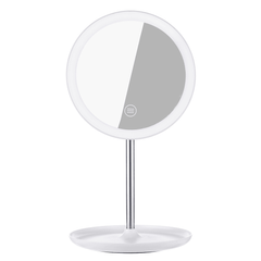 Lampe à miroir circulaire blanche GLIME Batterie 1200 Ma avec loupe 5X Interrupteur tactile Réglage de la température à trois couleurs Distribution de gradation sans polarité Câble USB