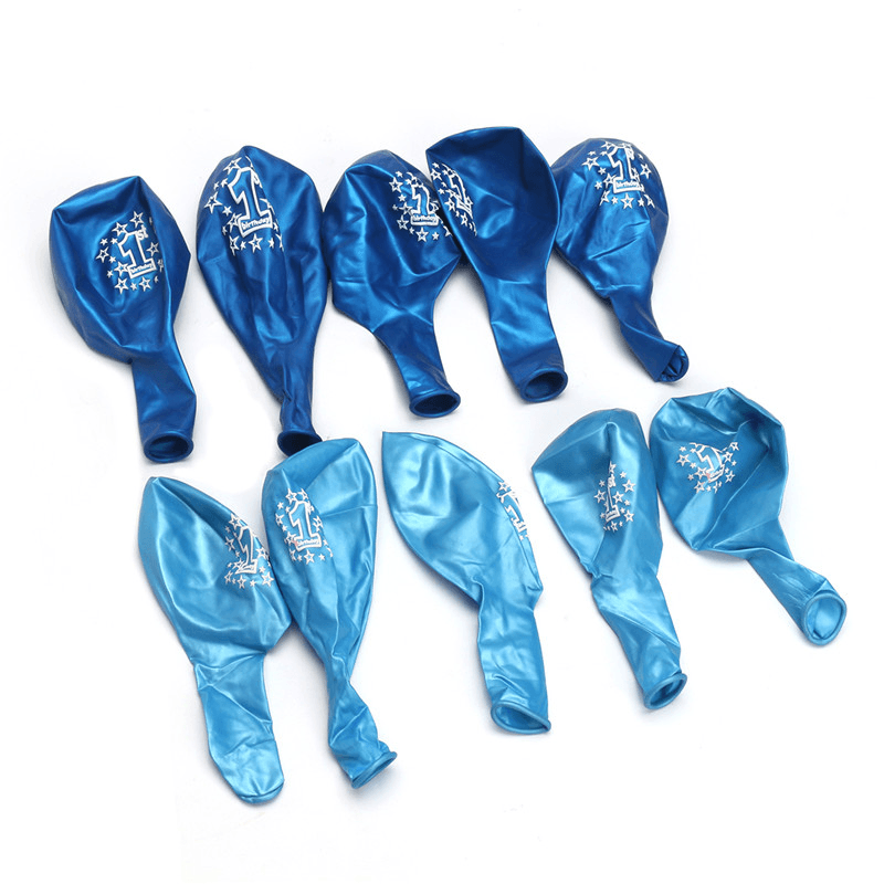 Lot de 10 ballons gonflables nacrés imprimés pour le 1er anniversaire d'un garçon bleu, décoration de Noël