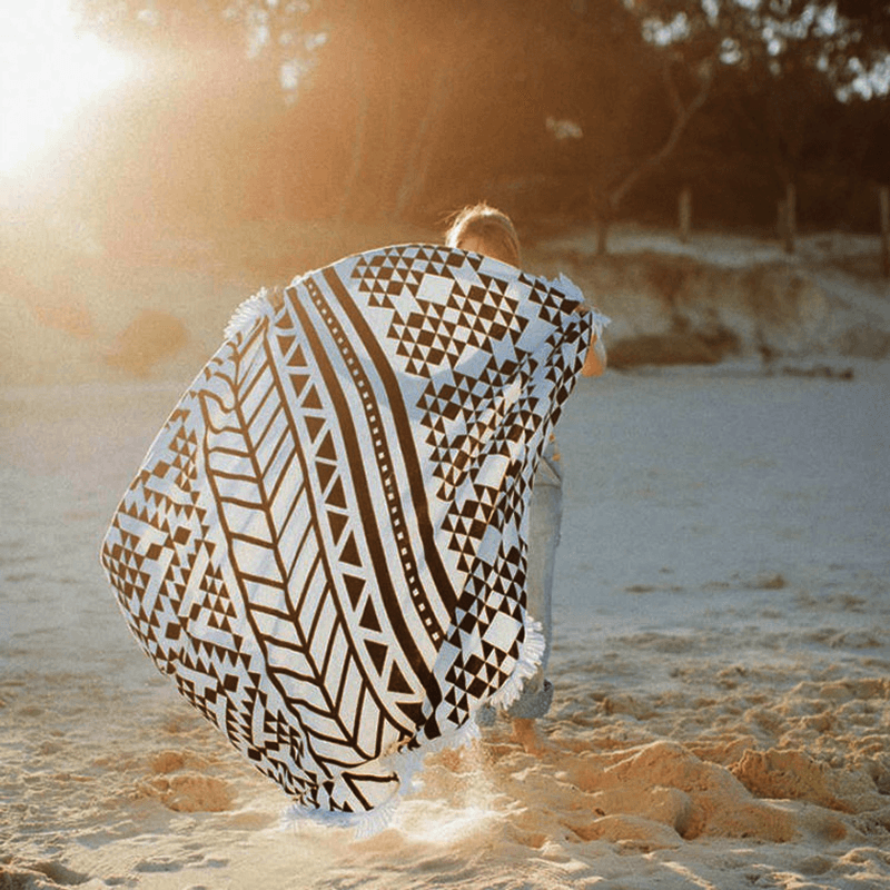 Toalla de playa tejida con borlas redondas de algodón puro de 150 cm, toalla tipo farol para el hogar