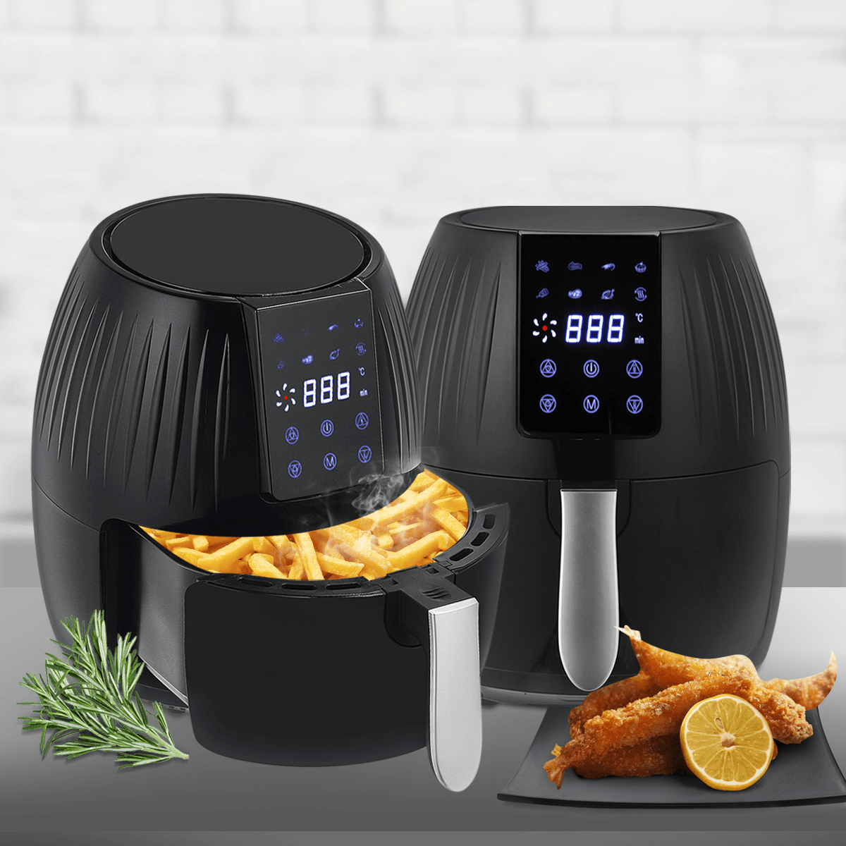 Friteuse à air chaud électrique 1300 W, four sans huile, grande capacité de 5,5 L, écran tactile, cycle de chauffage à 360 °, avec revêtement antiadhésif