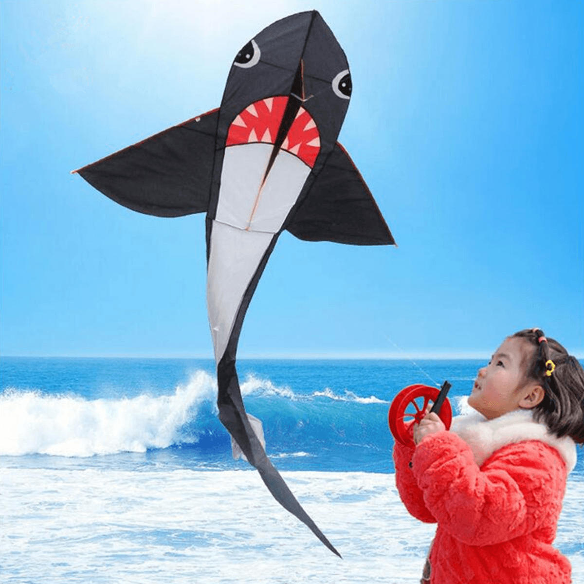 Cerf-volant requin de grande taille 55/77 pouces, jouets de jeu d'extérieur pour enfants sans enrouleur de ligne