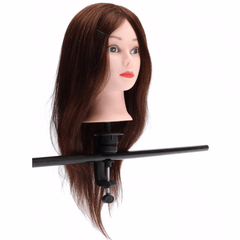 Cabeza de maniquí para entrenamiento de peluquería, de 20" y 90 % cabello humano, color marrón, con pinza para práctica de trenzado