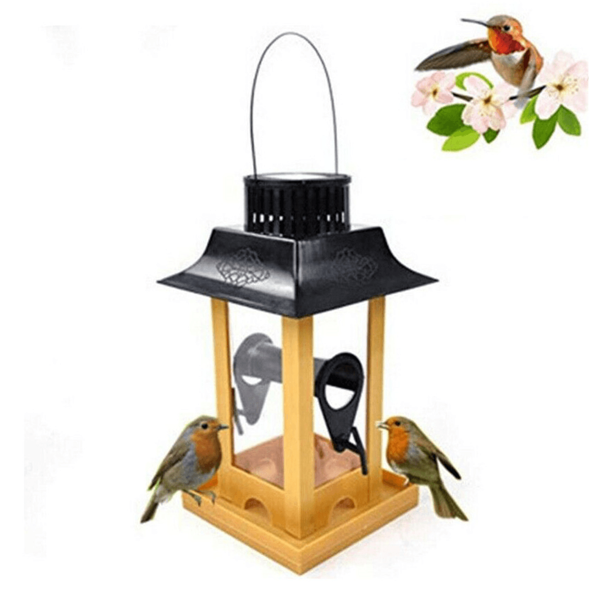 Mangeoire à oiseaux avec lumière LED suspendue pour jardin, cour, extérieur, abreuvoir pour oiseaux, outils pour cour, jardin, décoration extérieure