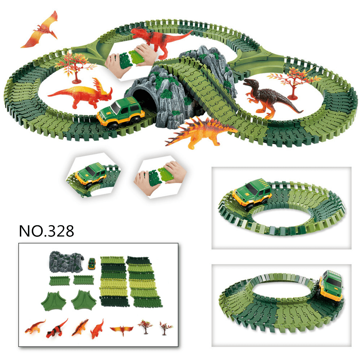 Piste de course flexible pour enfants Dinosaur Dino World - Jeu de construction