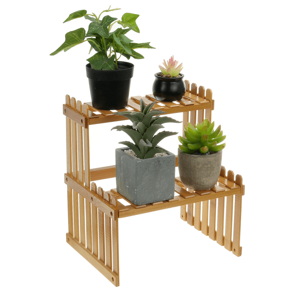 Étagère à 2 niveaux pour plantes succulentes, fleurs, bonsaï, pot de rangement, présentoir, support de bureau, mini bibliothèque