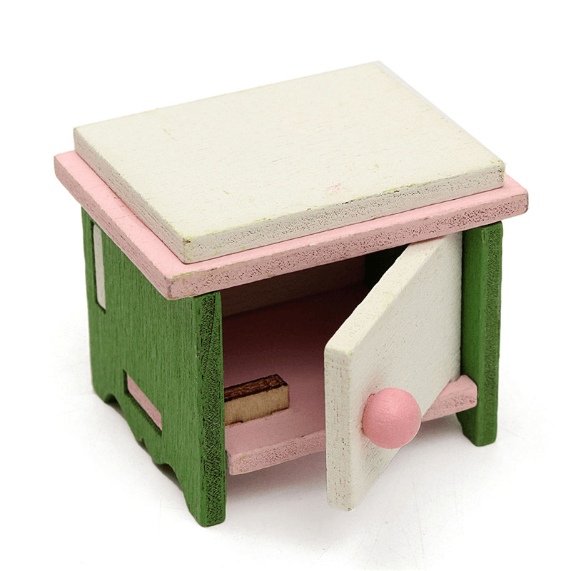 Kit de dormitorio en miniatura para casa de muñecas, juego de muebles de madera, juguete de juego de rol para familias