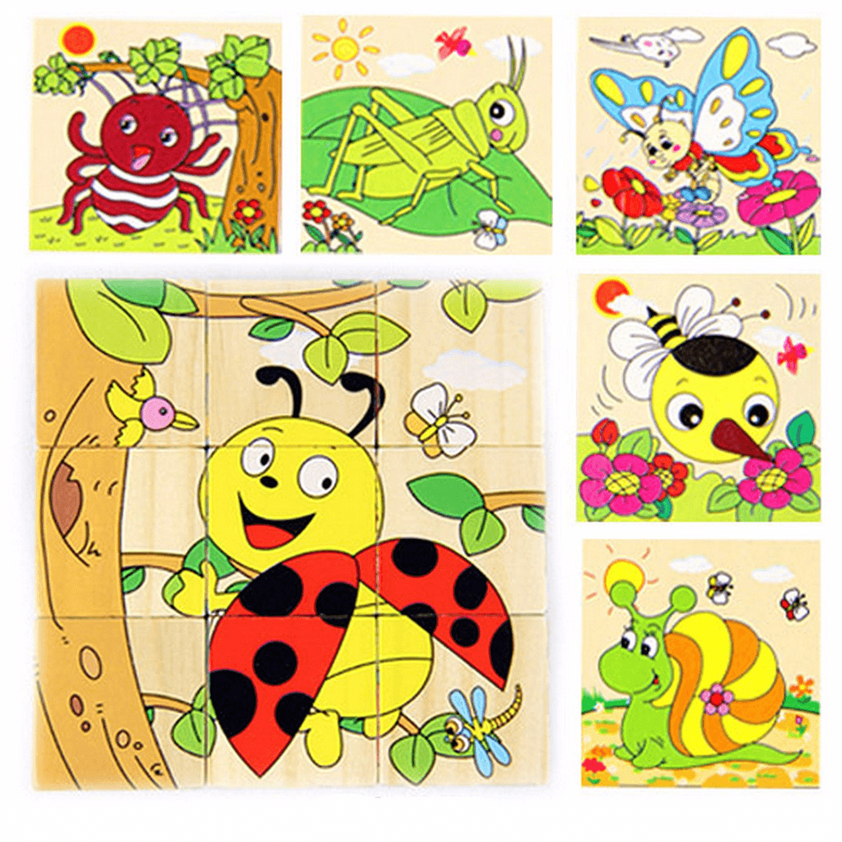 Blocs de puzzle de dessin animé pour enfants Jouets éducatifs colorés en bois pour enfants