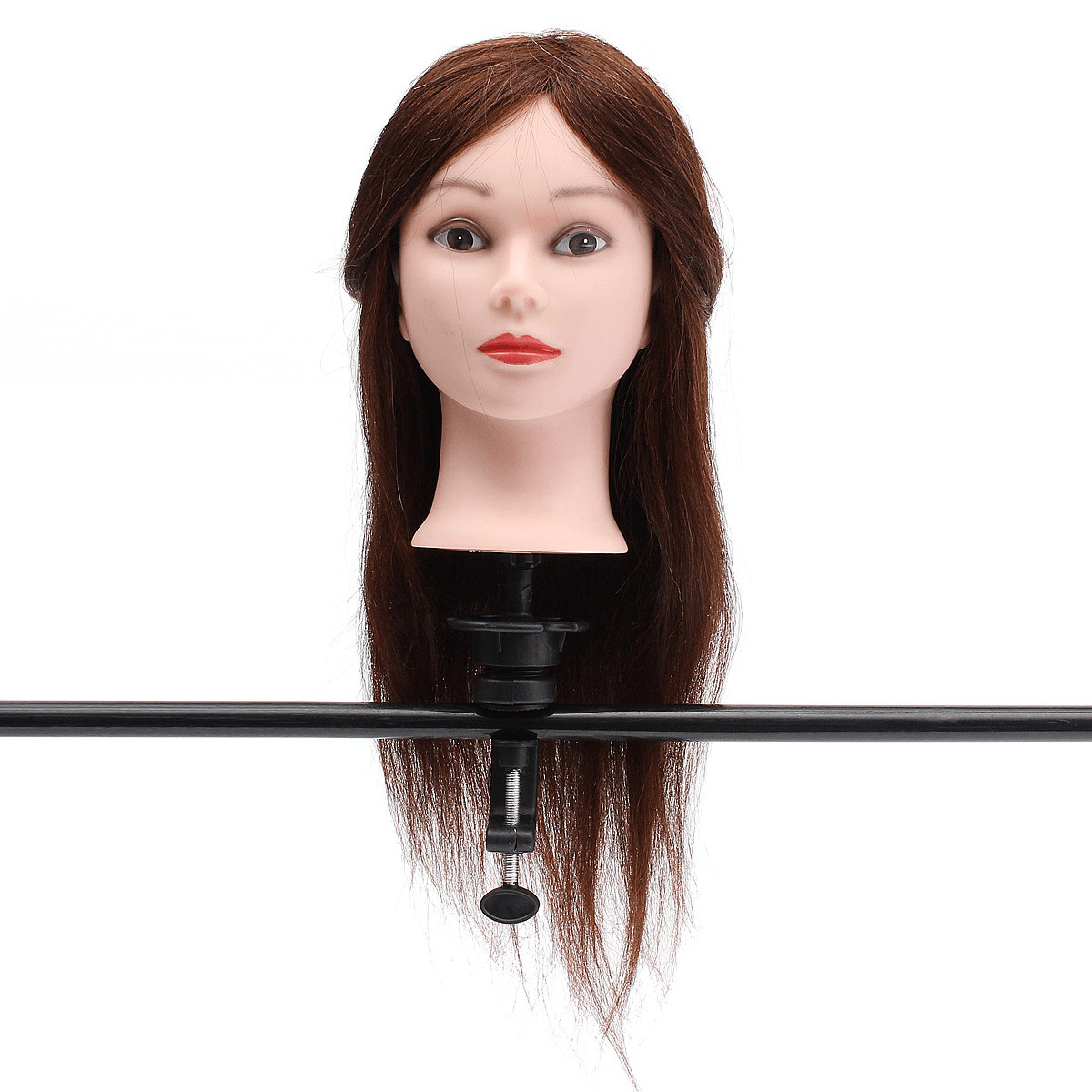 Cabeza de maniquí para entrenamiento de peluquería, de 20" y 90 % cabello humano, color marrón, con pinza para práctica de trenzado