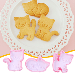 Juego de 3 cortadores de galletas con forma de gato, molde para fondant, para repostería, utensilios de cocina